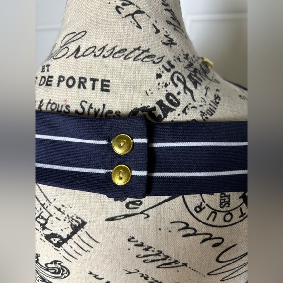 NWT Eliza J 3/4 Sleeve Striped Navy and White Cut-Out Shift Dress - Picture 10 of 16